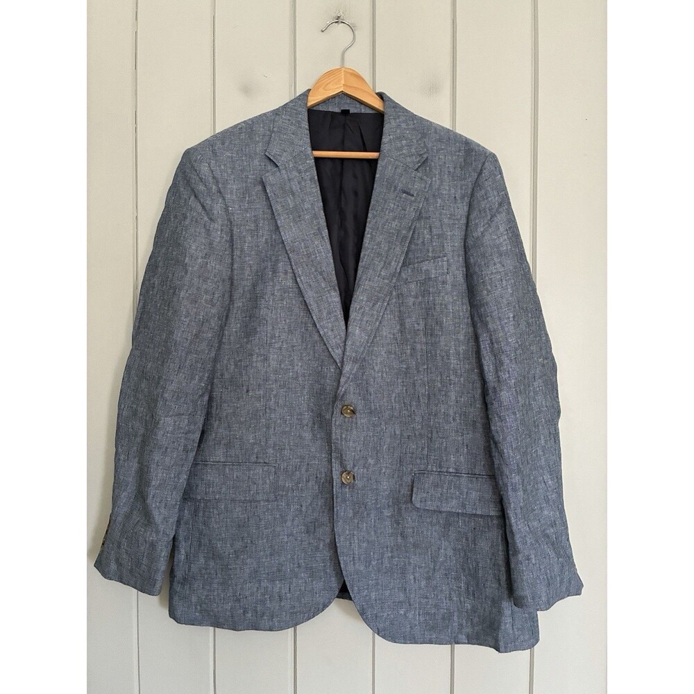 J. Crew Thompson University Blazer Mens 42R 100% Linen Blue Slim Fit BN781
